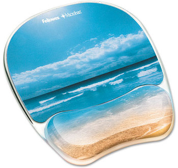 Fellowes® Photo Gel Supports with Microban® Protection Mouse Pad Wrist Rest 7.87 x 9.25, Sandy Beach Design