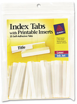Avery® Insertable Index Tabs with Printable Inserts 1/5-Cut, Clear, 2" Wide, 25/Pack