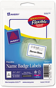 Avery® Flexible Adhesive Name Badge Labels 3.38 x 2.33, White/Blue Border, 40/Pack