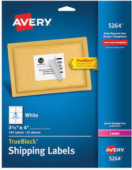 Avery® Shipping Labels with TrueBlock® Technology w/ Laser Printers, 3.33 x 4, White, 6/Sheet, 25 Sheets/Pack