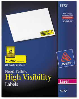 Avery® High-Visibility ID Labels Permanent Laser 1 x 2.63, Neon Yellow, 750/Pack