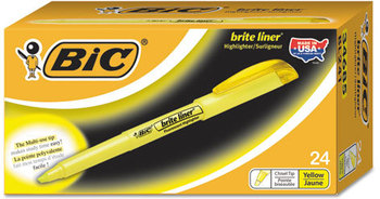 BIC® Brite Liner® Highlighter,  Chisel Tip, Yellow Ink, 24/Pack