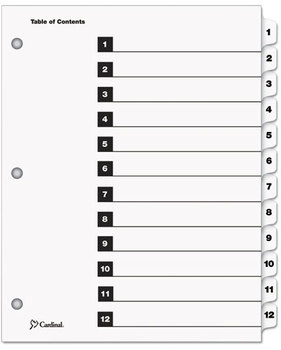 Cardinal® OneStep® Printable Table of Contents and Dividers,  12-Tab, 1-12, Letter, White, 12/Set