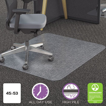 deflecto® Clear Polycarbonate All Day Use Chair Mat,  45 x 53