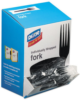 Dixie® Grab’N Go® Wrapped Cutlery,  Forks, Black, 90/Box, 6 Box/Carton