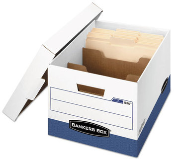 Bankers Box® R-KIVE® Heavy-Duty Storage Boxes with Dividers, Letter/Legal Files, 12.75" x 16.5" 10.38", White/Blue, 12/Carton
