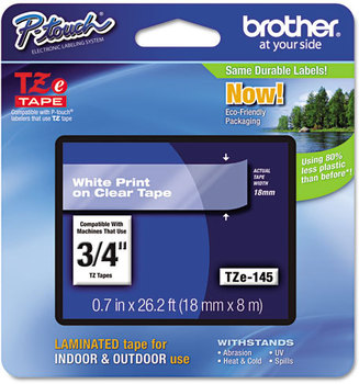 Brother P-Touch® TZe Series Standard Adhesive Laminated Labeling Tape,  3/4w, White on Clear