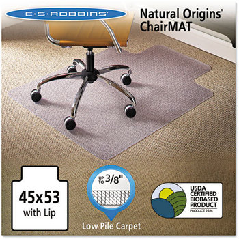 ES Robbins® Natural Origins® Chair Mat for Carpet,  45 x 53, Clear