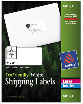Avery® EcoFriendly Mailing Labels Inkjet/Laser Printers, 2 x 4, White, 10/Sheet, 100 Sheets/Pack