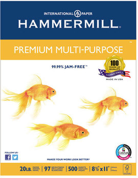 Hammermill® Premium Multipurpose Paper,  20-lb., 8-1/2 x 11, White, 2500/Carton