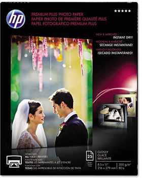 HP Premium Plus Photo Paper,  80 lbs., Glossy, 8-1/2 x 11, 25 Sheets/Pack