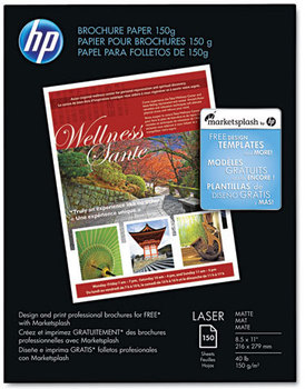 HP Laser Matte Brochure Paper,  98 Brightness, 40lb, 8-1/2 x 11, White, 150 Shts/Pk