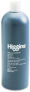 Higgins® Waterproof Pigmented Drawing Inks,  Black, 32 oz Bottle