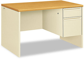 HON® 38000 Series™ Single Pedestal Desk Right 48" x 30" 29.5", Harvest/Putty