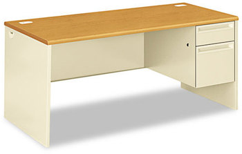 HON® 38000 Series™ Single Pedestal Desk Right 66" x 30" 29.5", Harvest/Putty