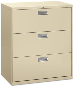 HON® Brigade® 600 Series Lateral File 3 Legal/Letter-Size Drawers, Putty, 36" x 18" 39.13"