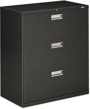 HON® Brigade® 600 Series Lateral File 3 Legal/Letter-Size Drawers, Charcoal, 36" x 18" 39.13"