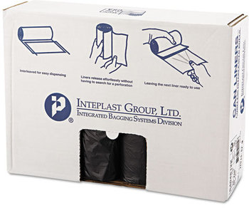 Inteplast Group High-Density Interleaved Commercial Can Liners,  40 x 48, 45gal, 12mic, Black, 25/Roll, 10 Rolls/Carton