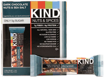 KIND Nuts and Spices Bar,  Dark Chocolate Nuts and Sea Salt, 1.4 oz, 12/Box