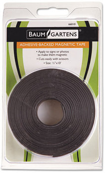 Baumgartens Adhesive-Backed Magnetic Tape,  Black, 1/2" x 10ft, Roll