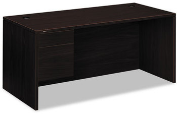 HON® 10500 Series™ "L" Workstation Single Pedestal Desk Left 66" x 30" 29.5", Mahogany