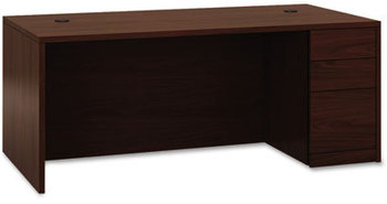 HON® 10500 Series™ "L" Workstation Single Pedestal Desk with Full-Height Right 72" x 36" 29.5", Mahogany