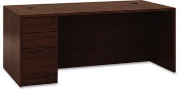 HON® 10500 Series™ "L" Workstation Single Pedestal Desk with Full-Height Left 72" x 36" 29.5", Mahogany