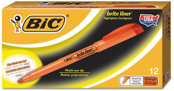 BIC® Brite Liner® Highlighter,  Chisel Tip, Fluorescent Orange Ink, Dozen