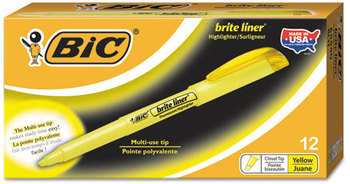 BIC® Brite Liner® Highlighter,  Chisel Tip, Fluorescent Yellow Ink, Dozen