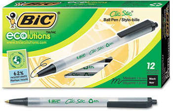BIC® Ecolutions® Clic Stic® Retractable Ballpoint Pen,  Black Ink, 1mm, Medium, Dozen