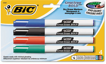 BIC® Great Erase® Bold Pocket-Style Dry Erase Marker,  Fine Tip, Assorted, 4/Pack