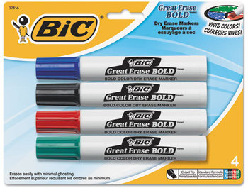 BIC® Great Erase® Bold Tank-Style Dry Erase Marker,  Chisel Tip, Assorted, 4/Pack