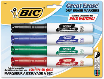 BIC® Great Erase® Grip Chisel Tip Dry Erase Marker,  Assorted, 4/Set