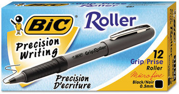 BIC® Grip Stick Roller Ball Pen,  Black Ink, .7mm, Fine, Dozen