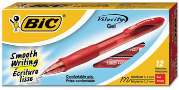 BIC® Gelocity® Retractable Gel Roller Ball Pen,  Red Ink, .7mm, Medium, Dozen