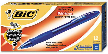 BIC® Velocity® Retractable Ballpoint Pen,  Blue Ink, 1.6mm, Bold, Dozen