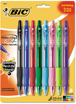 BIC® Velocity® Retractable Ballpoint Pen,  Assorted Ink, 1.6mm, Bold, 8/Pack