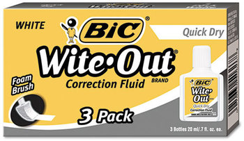 BIC® Wite-Out® Brand Quick Dry Correction Fluid,  20 ml Bottle, White, 3/Pack