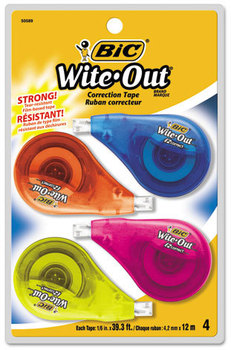 BIC® Wite-Out® Brand EZ Correct® Correction Tape,  Non-Refillable, 1/6" x 400", 4/Pack