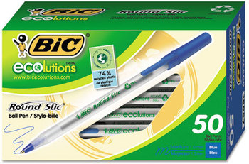 BIC® Ecolutions® Round Stic® Ballpoint Pen,  Blue Ink, 1mm, Medium, 50/Pack
