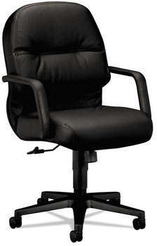 HON® Pillow-Soft® 2090 Series Leather Managerial Mid-Back Swivel/Tilt Chair Supports 300 lb, 16.75" to 21.25" Seat Height, Black