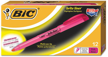 BIC® Brite Liner® Highlighter,  Chisel Tip, Fluorescent Pink Ink, Dozen