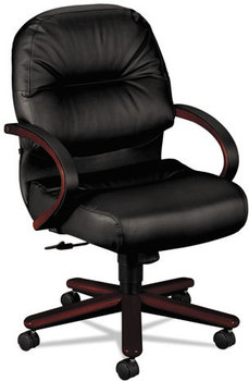 HON® Pillow-Soft® 2190 Managerial Mid-Back Chair,  Mahogany/Black Leather