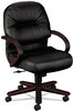 A Picture of product HON-2192NSR11 HON® Pillow-Soft® 2190 Managerial Mid-Back Chair,  Mahogany/Black Leather