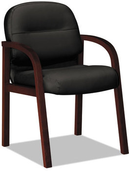 HON® Pillow-Soft® 2190 Guest Arm Chair,  Mahogany/Black Leather