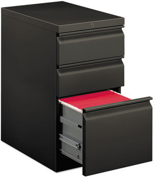 HON® Brigade® Mobile Pedestal with Pencil Tray Insert, Left/Right, 3-Drawers: Box/Box/File, Letter, Charcoal, 15" x 22.88" 28"