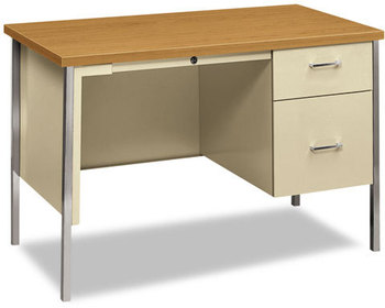 HON® 34000 Series Single Pedestal Desk Right 45.25" x 24" 29.5", Harvest/Putty