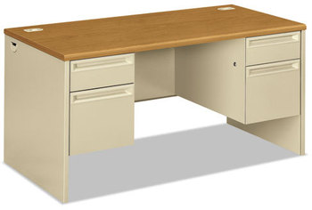 HON® 38000 Series™ Double Pedestal Desk 60" x 30" 29.5", Harvest/Putty