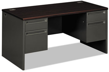 HON® 38000 Series™ Double Pedestal Desk 60" x 30" 29.5", Mahogany/Charcoal