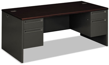 HON® 38000 Series™ Double Pedestal Desk 72" x 36" 29.5", Mahogany/Charcoal